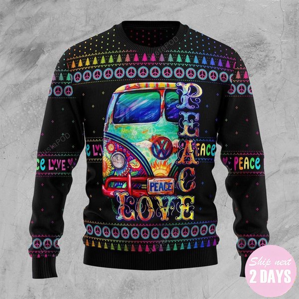 Colorful Hippie Peace Love Custom Ugly Sweater-image