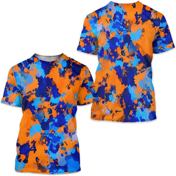 Blue And Orange Paint Splatter 3D T-Shirt-image