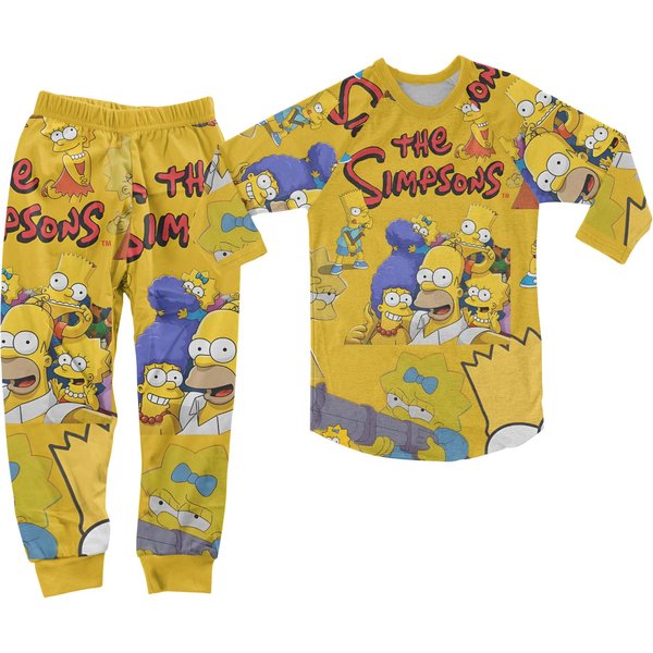 Cute The Simpson Pattern Raglan Pajamas Set-image