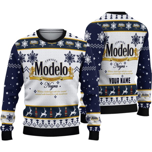 Personalized Modelo Beer Christmas Ugly Sweater 3D-image
