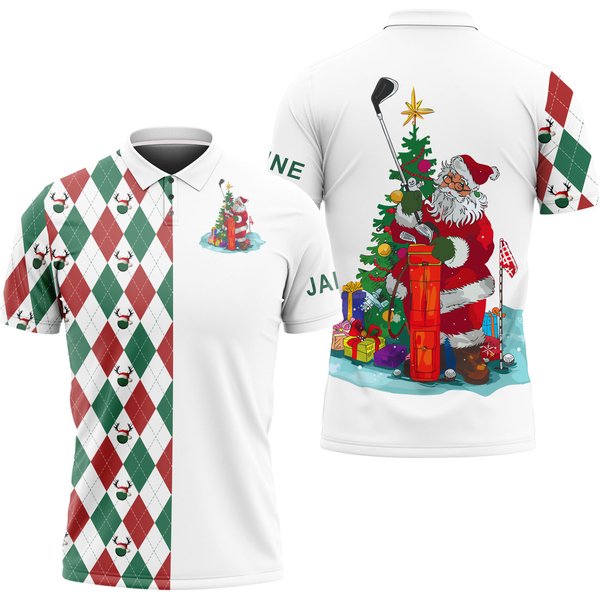 Personalized Funny Santa Golfer Christmas Polo Shirt-image
