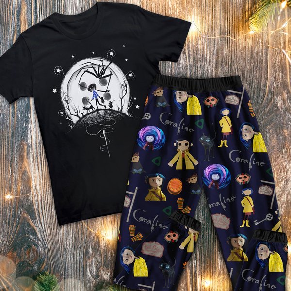 C0Raline Pajamas Set, Black Cat Halloween Pjs, C0Raline Halloween Pajamas, Christmas Pajamas Set-image