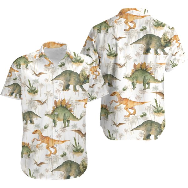 Dinosaur Strong Big Tropical Style Hawaiian Shirt-image