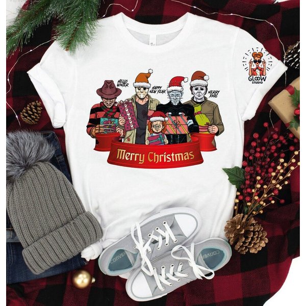 Christmas Horror Movie Characters Shirt Horror Killer Short-image