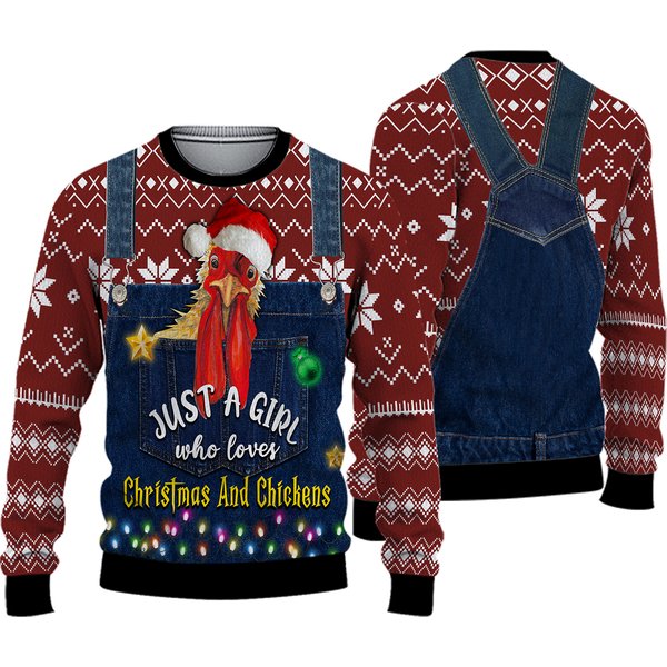 Chicken Just A Girl Who Loves Chickens Ugly Knitted Christmas Sweater-image