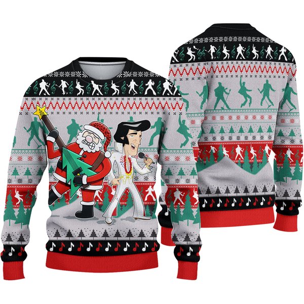 Elvis Presley With Santa Christmas 2023 Ugly Sweater