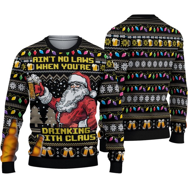 Beer Santa Claus Aint No Laws When Youre Drinking Ugly 3D Sweater-image