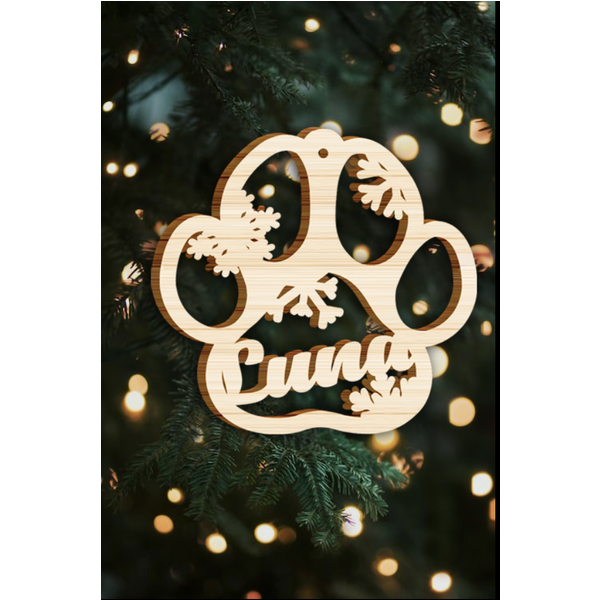 Happy Christmas With Fur Babies - Personalized Custom Paw Shaped Wood Christmas Ornament-image