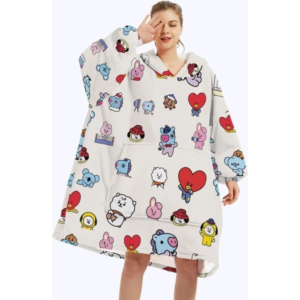 Bts Bt21 Wearable Blanket Hoodie, Bts Blanket Hoodie,-image
