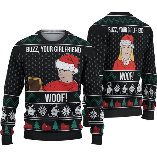 Buzz Your Girlfriend Woof Kevin Home Alone Christmas Sweater-image