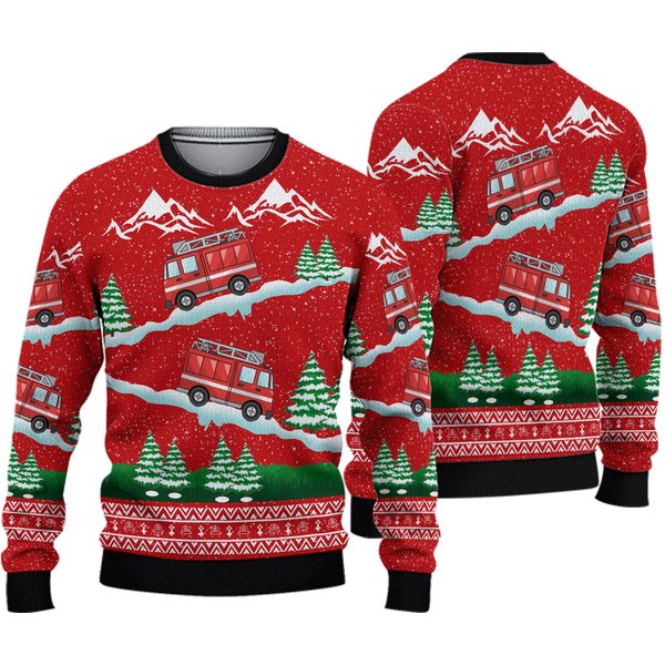 Firefighter Car Christmas Ugly Christmas 3D Sweater-image