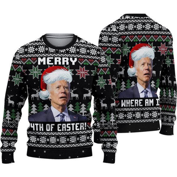 Santa Joe Biden Merry Easter Ugly Christmas Sweater-image