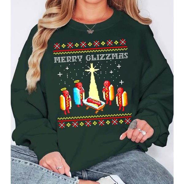 Merry Glizzmas Shirt, Ugly Christmas Sweater, Funny Hot Dog Sweatshirt-image