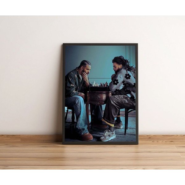 Drake And J Cole First Person Shooter Music Video Chess Match Scene As Ronaldo And Messi Poster-image