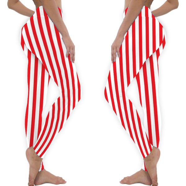 Red White Vertical Stripe Leggings-image