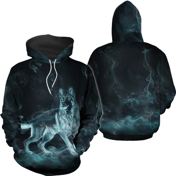 German Shepherd Dog Galaxy Teal Cool 3D All Over Print Pullover Hoodie-image