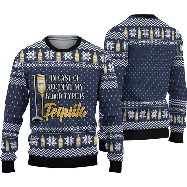 Tequila My Blood Type Ugly Christmas Sweater-image