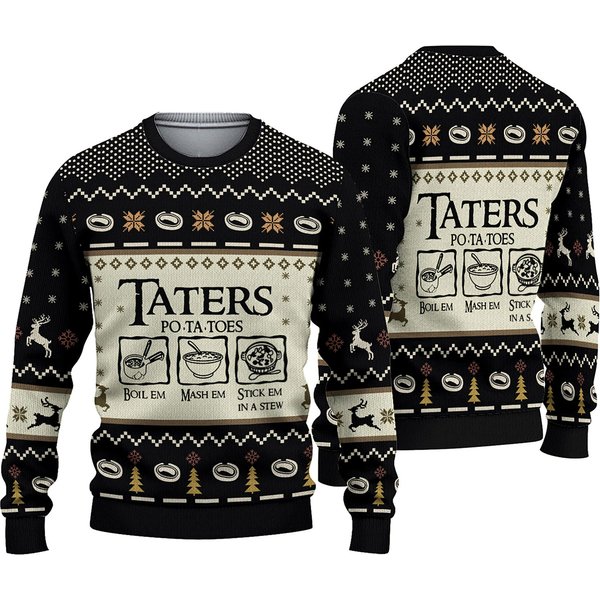 Taters Potatoes Red Ugly Christmas Sweater, Ugly Sweater 2023-image