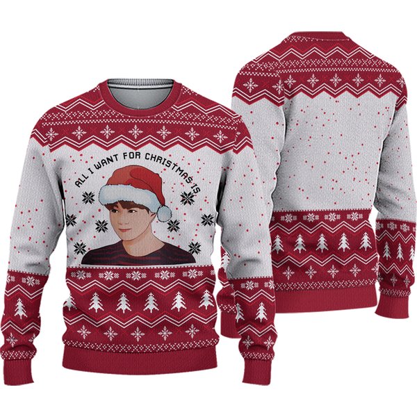 Jung Kook Ugly Christmas Sweater,All I Want For Christmas-image