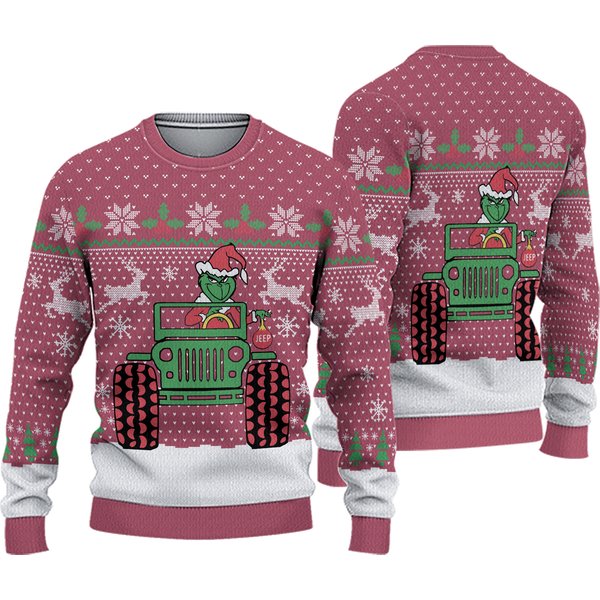 The Grin Christmas Sweater Red Ugly Sweater, Grin On Jeep Merry Christmas-image