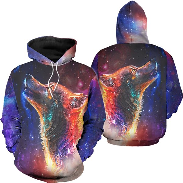 Flaming Galaxy Wolf 3D Hoodie-image
