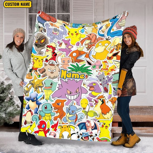 Personalized Name Pkm Blanket, Pkm Anime Fleece Mink Sherpa Blanket-image