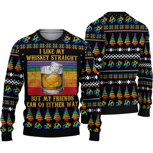I Like My Whiskey Straight But My Friends Can Go Either Ugly Knitted Sweater-image