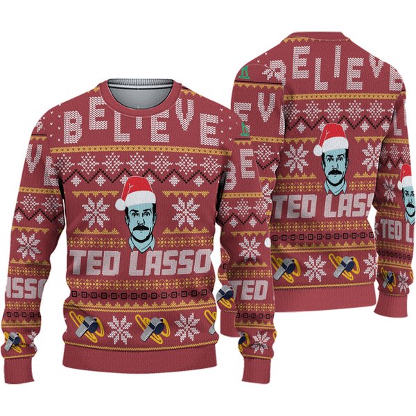 Belive T E D L A S S O Knitted Believe Ugly Christmas 3d Sweater