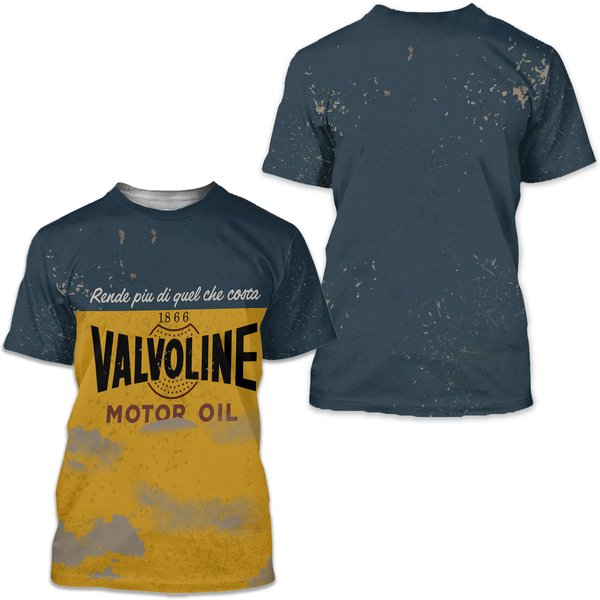 Vintage Men's Valvoline Engine Motor Oil Motorcycles 3D T-Shirt-image