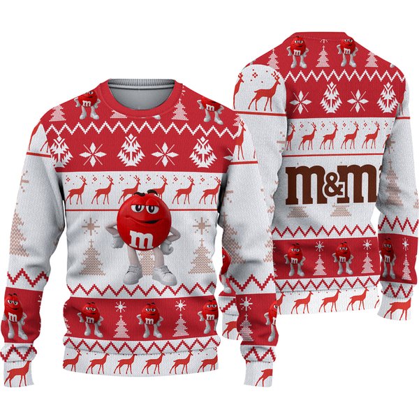 M&M's Red Ugly Pine Trees N Reindeer Characters Sweatshirt-image