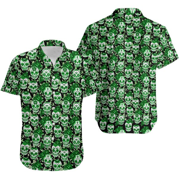 Sugar Skulls Multi Colors Happy Saint Patricks Day Hawaiian Shirt-image