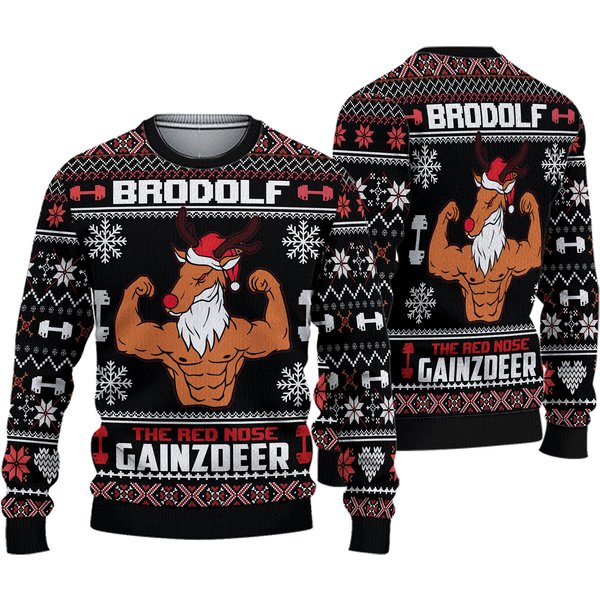 Brodolf The Red Nose Gainzdeer Gym Ugly Christmas Sweater-image
