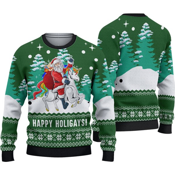 Funny Santa Happy Holigays Ugly Christmas 3D Sweater-image
