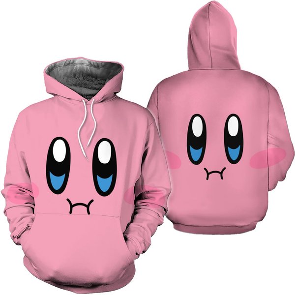 Kirby Cute Pink Face Game Character Halloween 3D Hoodie-image