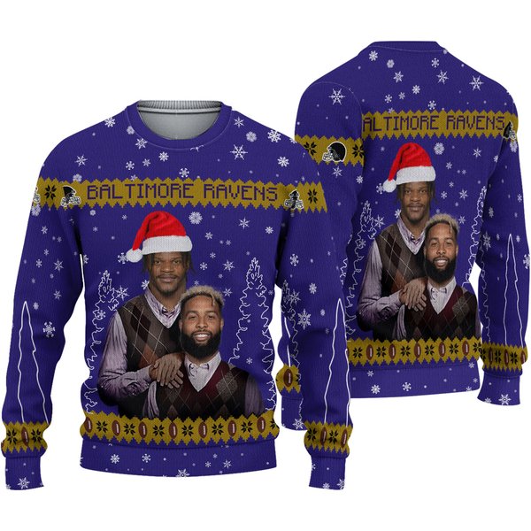 Lamar Jackson Odell Beckham Jr. Baltimore Football Ugly Christmas Sweater-image