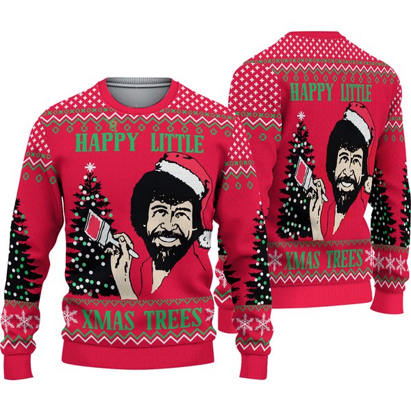 Bob Happy Little Xmas Trees Ugly Christmas Sweater