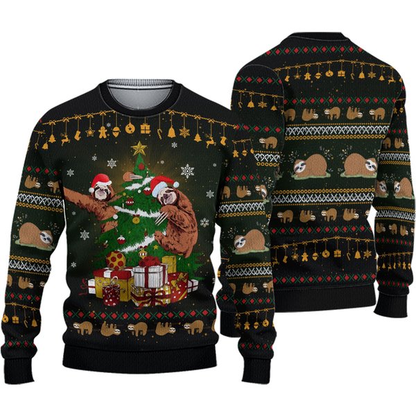 Sloth Christmas Tree Ugly Knitted Christmas Sweater