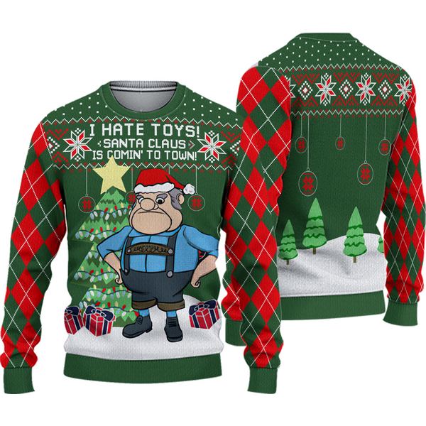 I Hate Toys Santa Claus Is Comin' To Town Ugly Christmas Sweater-image