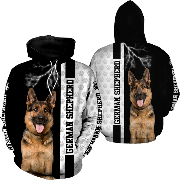 German Shepherd Dog Lightning Black And White 3D Hoodie-image