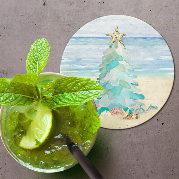 Coastal Seaglass Christmas Tree B Coasters