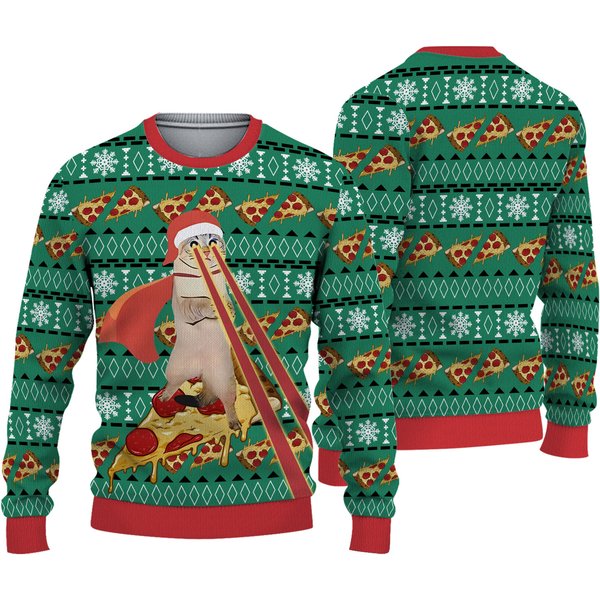 Drax Pizza Cat With Laser Eyes Ugly Christmas 3D Sweater-image