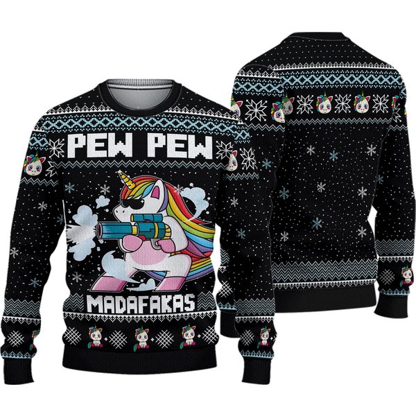 Funny Unicorn Pew Pew Madafakas Ugly Knitted Christmas Sweater-image