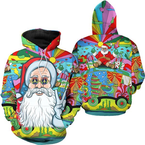 Hippie Santa Claus 3D Hoodie Christmas Gift-image