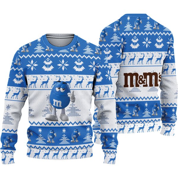 M&M's Blue Ugly Sweater Pine Trees N Reindeer M And M Characters Sweatshirt-image