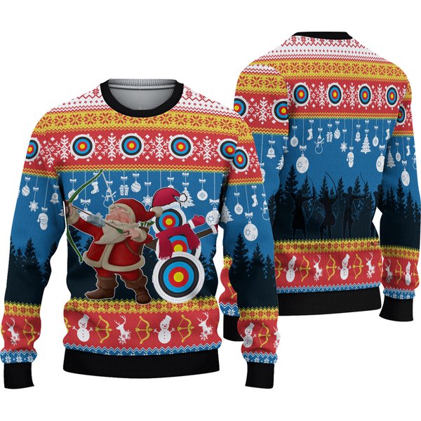 3D Funny Christmas Santa Claus Archery Ugly Sweater-image