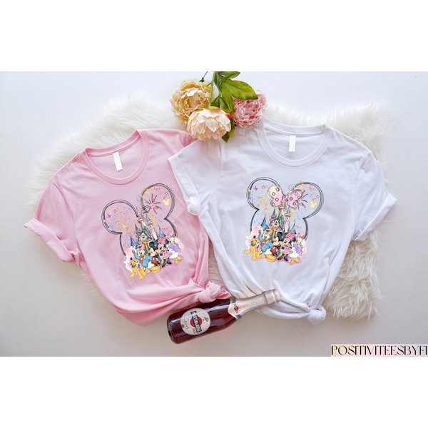 Mouse Ear Watercolor Castle Shirt, Happiest Place Family Trip Shirt-image
