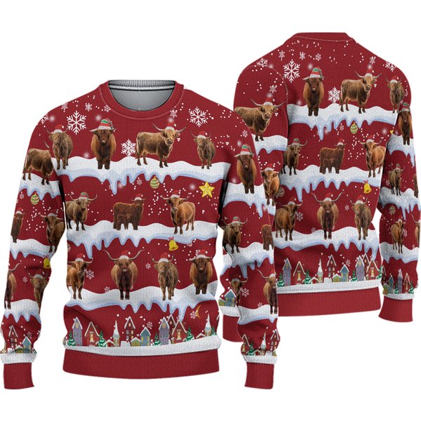 Christmas Highland Cow Ugly Sweater-image