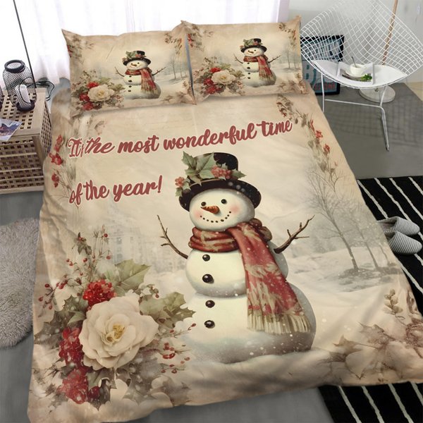 Vintage Snowman Christmas Bedding Set, Christmas Wonderful Time Of The Year-image