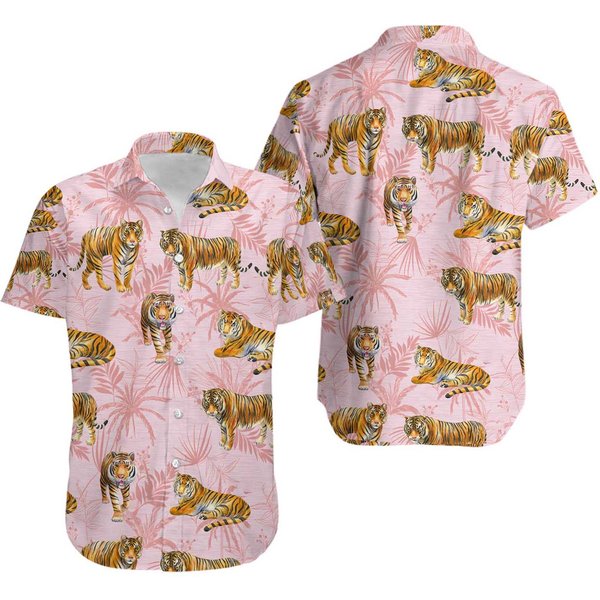 Tiger Lovers Mens Hawaiian, Aloha Summer Beach Shirt-image