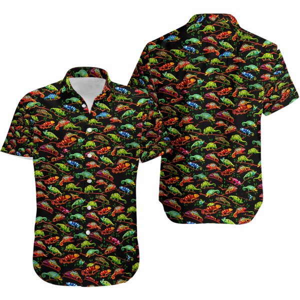Chameleon On Black Hawaiian Shirt-image